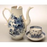 THREE FIRST PERIOD WORCESTER PORCELAIN TEABOWLS, c.1780, printed in underglaze blue with the "