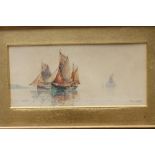 FREDERICK JAMES ALDRIDGE (1850-1933), Fishing Smacks, a pair, watercolour, signed, 3 1/4" x 7 1/