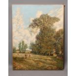 ENGLISH SCHOOL (Early 20th Century), Haymaking Scene, oil on canvas, indistinctly signed twice,