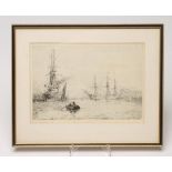 WILLIAM LIONEL WYLLIE (1851-1931), Shipping Scene, etching, signed in pencil, plate size 7 1/2" x 10