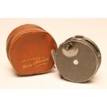 A HARDY PERFECT 3 3/8" TROUT REEL, with celluloid handle, tension screw, agate line guide and