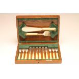 A SET OF SIX PAIRS OF SILVER FISH KNIVES AND FORKS WITH MATCHING SERVERS, maker Z. Barraclough,