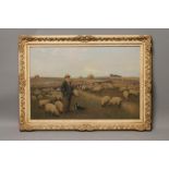 HENRY T JARMAN (1871-1956), Shepherd with His Flock, oil on canvas, signed, 20" x 30", framed (