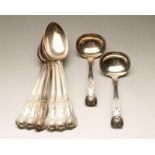 A SET OF SIX LATE VICTORIAN SILVER TABLESPOONS, maker G.M. Jackson, London 1892, in double struck