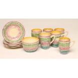 A CLARICE CLIFF WILKINSON POTTERY BIZARRE PART COFFEE SERVICE, 1930's, painted in green, pink and