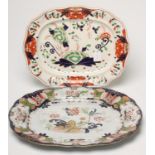 AN EARLY VICTORIAN DAVENPORT STONE CHINA MEAT PLATE of shaped oblong form, painted in the Imari