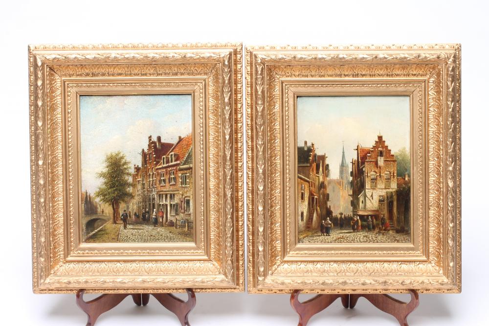 JOHANNES FRANCISCUS SPOHLER (Dutch 1853-1894), Street Scenes with Figures, a pair, oils on panel,
