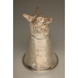 A SILVER STIRRUP CUP, London import marks 1925, stamped 925, chased with a fox hunting scene and