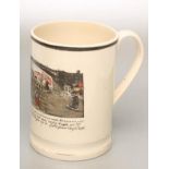 A CREAMWARE MUG, 1796, of plain cylindrical form with slightly waisted foot, on-glaze printed in