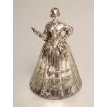 A LATE VICTORIAN SILVER FIGURAL TABLE BELL, maker Bertholdt Muller, Chester import marks 1900,