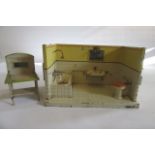 A German tinplate bathroom with bath, basin and W.C., plumbing for taps, and shower, 13" wide, and a