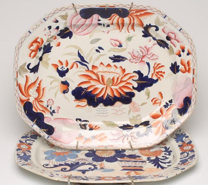 A LARGE MASONS PATENT IRONSTONE CHINA MEAT PLATE, c.1820, of canted oblong form, printed and