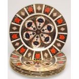 A SET OF SIX ROYAL CROWN DERBY CHINA DINNER PLATES, modern, painted with Imari pattern No.1128,