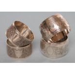 A PAIR OF VICTORIAN SILVER NAPKIN RINGS, maker possibly Mappins, Sheffield 1878, of barrel form