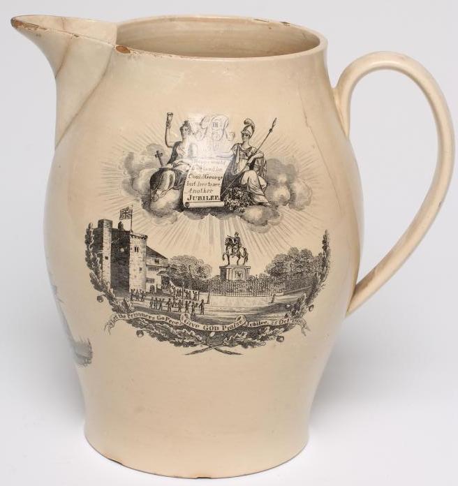 OF ROYAL INTEREST - a Herculaneum drabware jug, 1809, of bellied cylindrical form, printed in