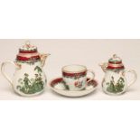 A MEISSEN PORCELAIN THREE PIECE PART CHOCOLATE SET, mid 19th century, comprising two graduated