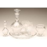 BACCARAT GLASS- a lady's six piece Boudoir set, comprising circular dished tray, decanter and