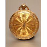 AN 18CT GOLD SMALL POCKET WATCH, the sunburst engine turned gilt dial with raised Roman numerals