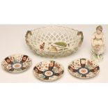A SMALL COLLECTION OF ENGLISH PORCELAIN, 18th century, comprising a Red Anchor period Chelsea basket