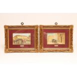 ENRICO CORAZZI (Italian 1887-1952), Street Scenes with Carruajes, pair, oil on board, signed, 4" x 6