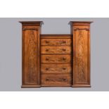 A VICTORIAN MAHOGANY COMPACTUM of inverted breakfront form, the central chest of five graduated