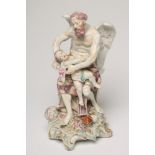 A DERBY PORCELAIN FIGURE, c.1770, modelled as Father Time clipping the Wings of Love, raised upon