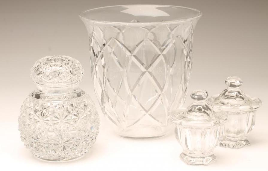 BACCARAT GLASS- modern, a small collection of table and useful wares, comprising pair of preserve