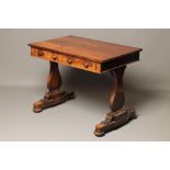 A GEORGE IV ROSEWOOD LIBRARY TABLE, the moulded edged top over frieze with two real and two dummy