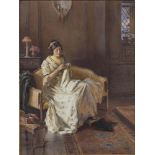 WILLIAM KAY BLACKLOCK (1872-1924), The Artist's Wife Nellie Sewing by the Fireside, watercolour