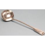 AN EARLY VICTORIAN SILVER SOUP LADLE, maker's mark WE, London 1842, in Fiddle, Thread and Shell