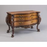 A LOUIS XV STYLE COMMODE, 20th century, of serpentine outline and comprising three graduated drawers