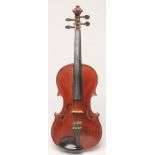 A G.W. HOFMANN VIOLIN with two piece back, notched sound holes, ebony turners, printed maker's