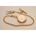 A LADY'S EDWARDIAN 18CT GOLD FOB WATCH, the scrolling foliate engraved silvered dial with black