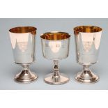 A PAIR OF RIPON CATHEDRAL SILVER GOBLETS, maker Barker Ellis, Birmingham 1971, the plain flared