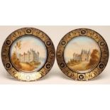 A PAIR OF FRENCH PORCELAIN CABINET PLATES, c.1900, centrally painted in polychrome enamels by