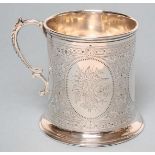 A VICTORIAN SILVER MUG, maker probably Stephen Smith, London 1866, of plain tapering cylindrical