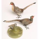 A BRACE OF AUSTRIAN COLD PAINTED BRONZE PHEASANTS, hen apparently unmarked, 6 1/2" high, cock