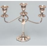 A TWO BRANCH THREE LIGHT SILVER CANDELABRUM, maker's mark AS, Birmingham 1970, the lobed tulip