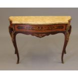 A LOUIS XV STYLE MAHOGANY SIDE TABLE of serpentine outline with marquetry inlay, Kingwood banding