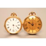 A VICTORIAN 18CT GOLD POCKET WATCH, the gilt dial with black Roman numerals to the engine turned