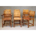 A SET OF SIX ADZED OAK DINING CHAIRS by Colin Almack including two elbow chairs, the tapering triple