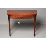 A GEORGIAN MAHOGANY FOLDING TEA TABLE, late 18th century, of D form with boxwood stringing, the