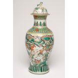 A CHINESE PORCELAIN VASE AND COVER of inverted baluster form, painted in famille verte enamels