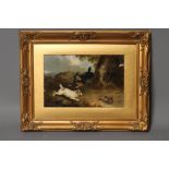 ATTRIBUTED TO GEORGE ARMFIELD (1808-1893), Terriers Chasing a Rabbit, oil on canvas, unsigned, 8"