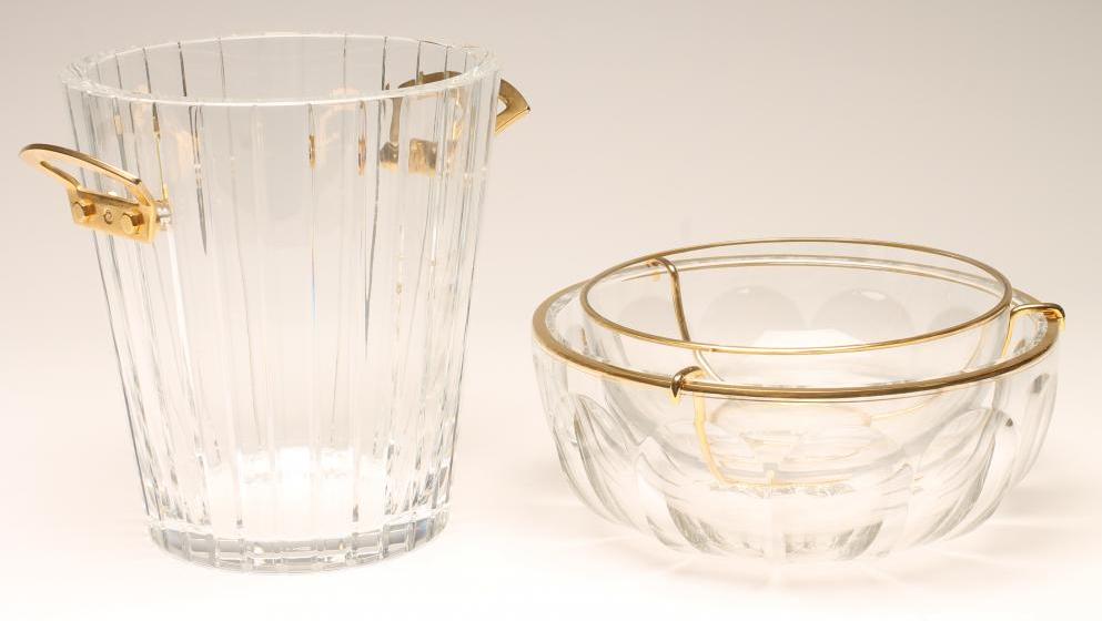 BACCARAT GLASS- modern, a Harcourt shrimp bowl, the inner 8" diameter bowl suspended on a gold