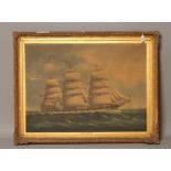 ENGLISH NAIVE SCHOOL (19th Century), 'The Salamanca'- Portrait of The Three Masted Sail Ship, oil on