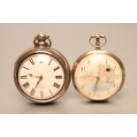 A VICTORIAN SILVER PAIR CASED POCKET WATCH, the white enamel dial with black Roman numerals, the