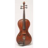 A KNOPF TYPE "CREMONA" COPY VIOLIN with two piece back, notched sound holes, the ebony turners and