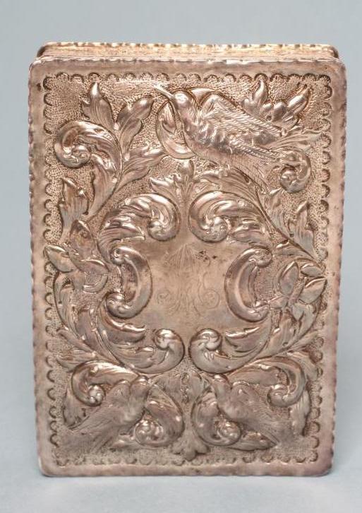 A LATE VICTORIAN SILVER DRESSING TABLE BOX, maker William Comyns, London 1884, of plain oblong