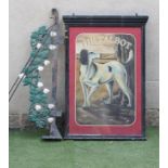 AN INN SIGN "THE TALBOT", of oblong form, the sheet metal plate painted with a Hound within an